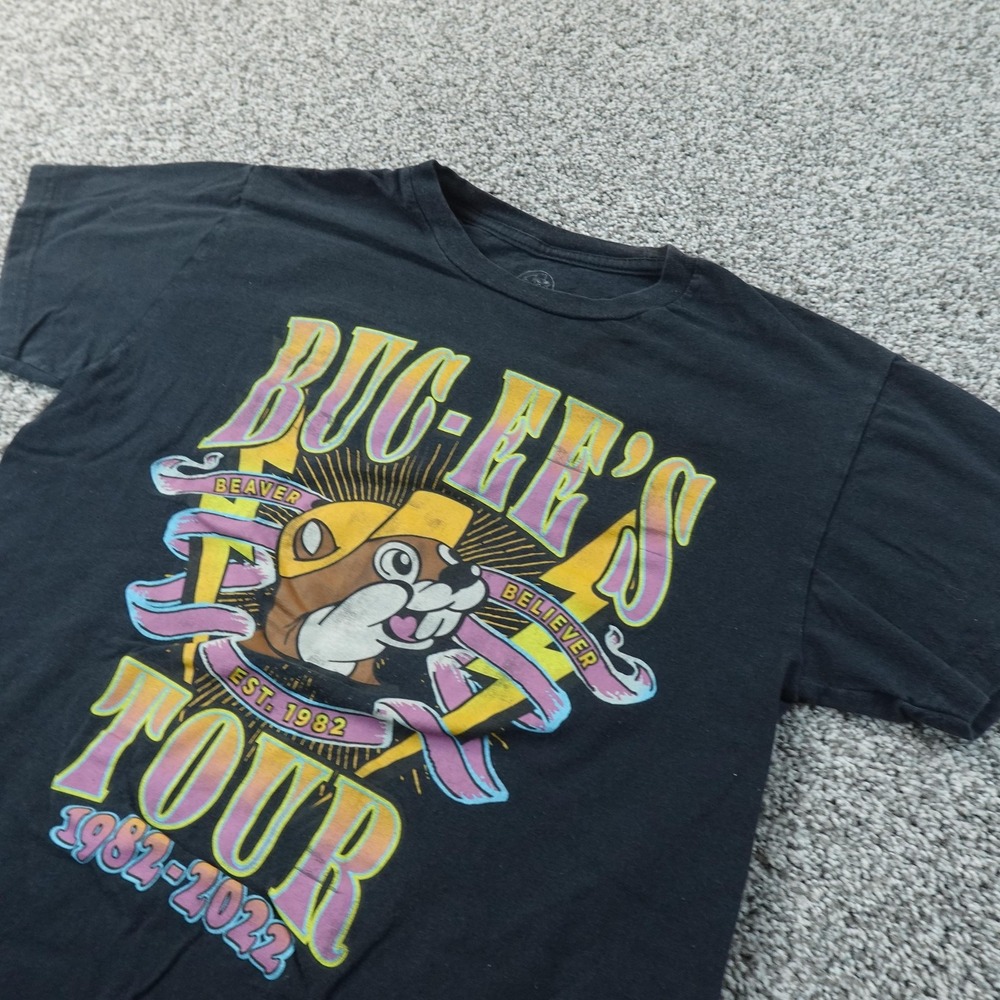 Buc ees Shirt Mens S Black Beaver Tour Graphic Anniversary Short Sleeve Tee Top